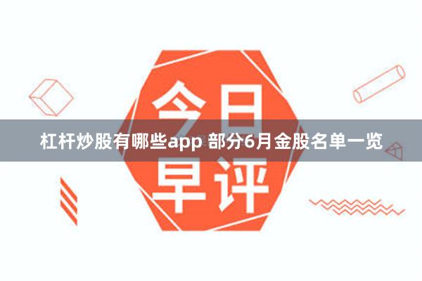 杠杆炒股有哪些app 部分6月金股名单一览